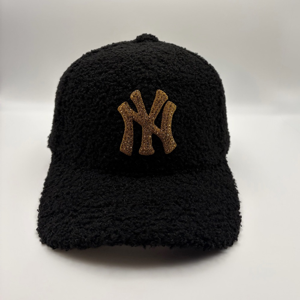 NEW Sherpa NY Rhinestone (Gold) Logo ponytail baseball cap with Red satin lining